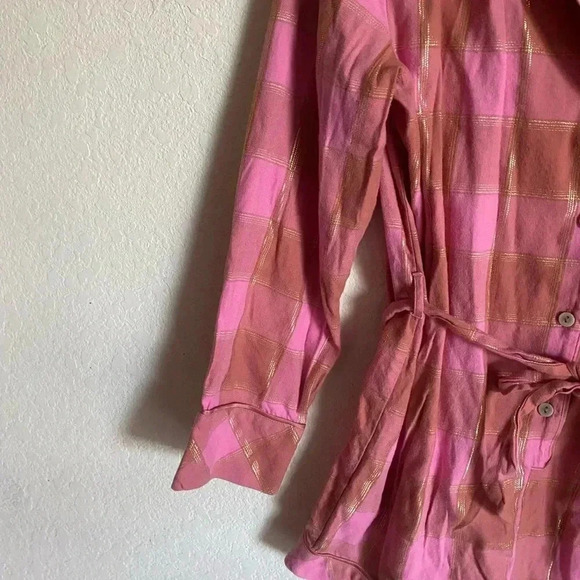 Victoria’s Secret Flannel Tie Romper Cherry Plaid Gold Trim Y2K Loungewear S - Picture 6 of 13